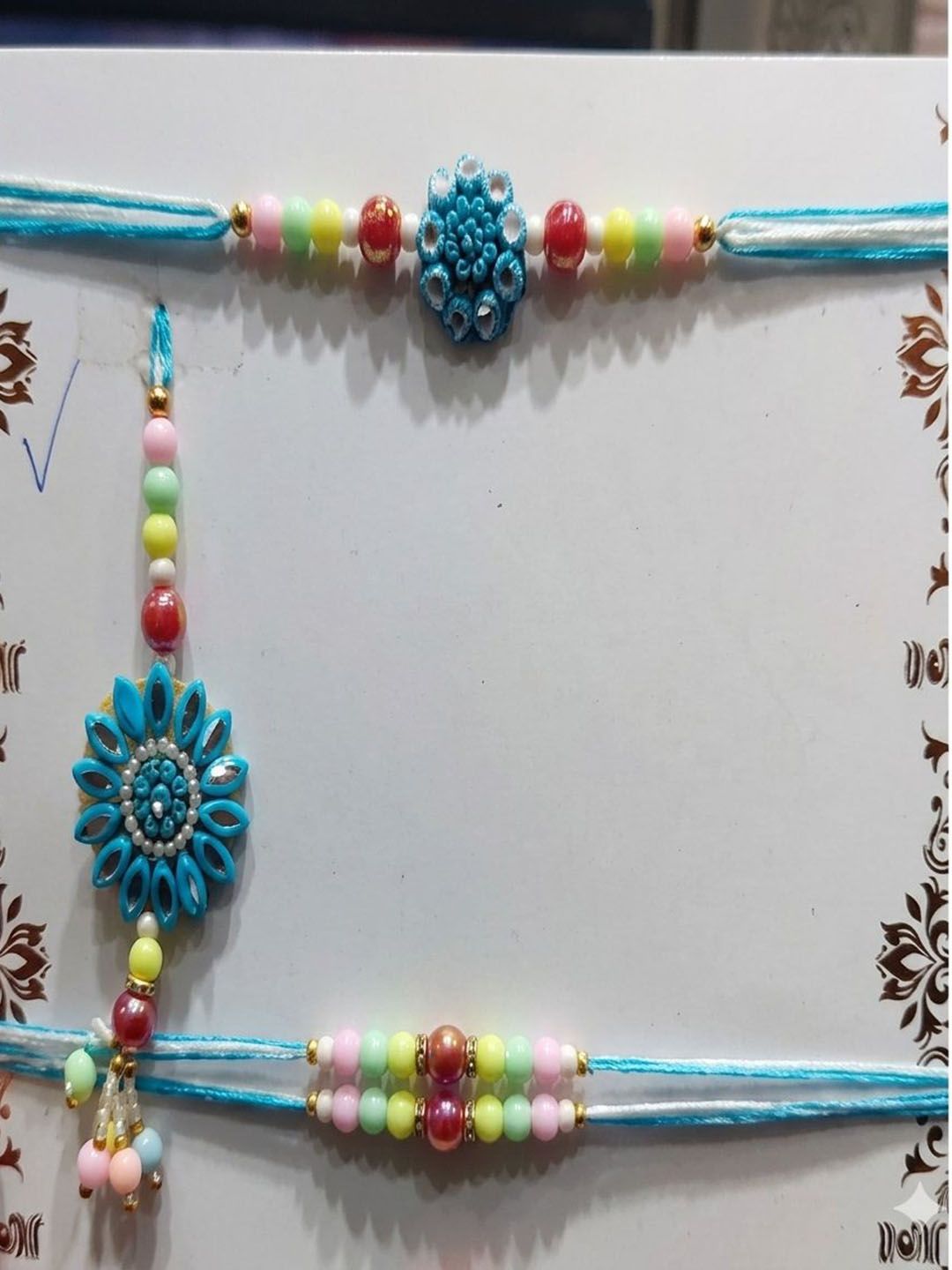 Anouk Set Of 4 Family Pack Beaded Thread Rakhi With Roli Chawal Chandan Mishri