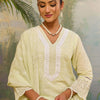 Indyancart IE Women Ethnic Motifs Embroidered Regular Chikankari Pure Cotton Kurta with Trousers & With Dupatta
