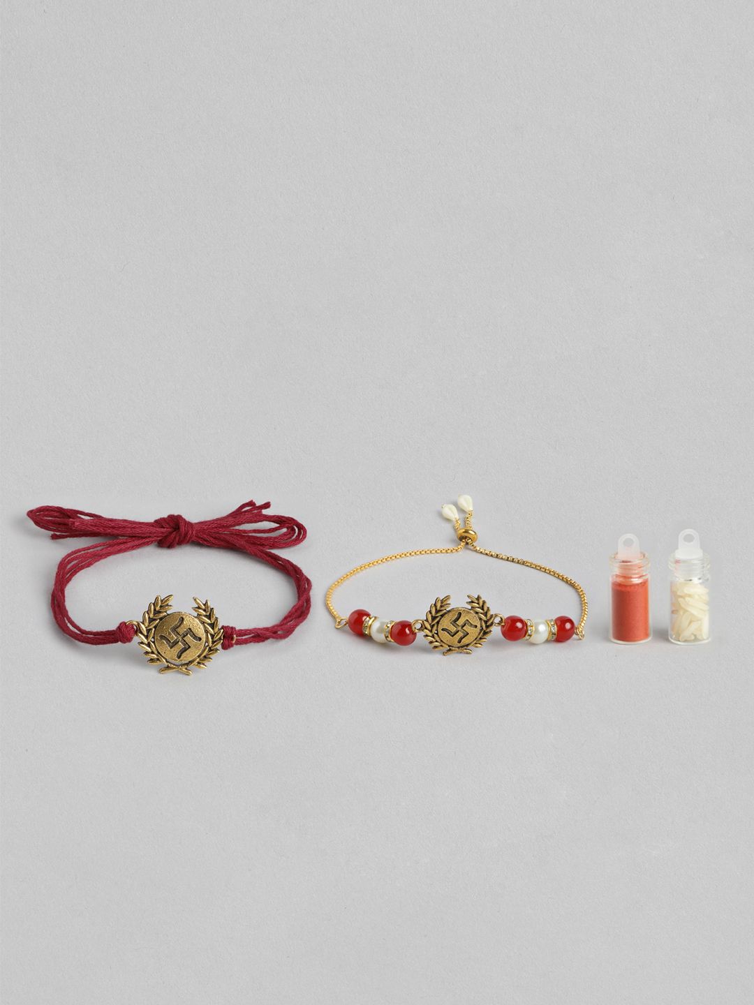 Anouk Unisex Set of 2 Beaded Bhai Bhabhi Rakhis With Roli & Chawal