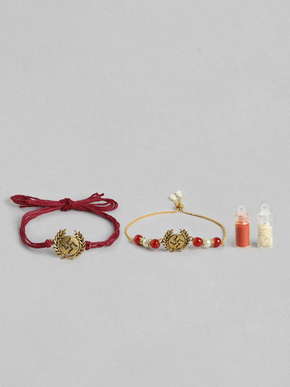 Anouk Unisex Set of 2 Beaded Bhai Bhabhi Rakhis With Roli & Chawal