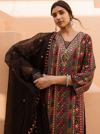 Women Ethnic Motifs Embroidered Regular Mirror Work Kurta with Palazzos & Dupatta
