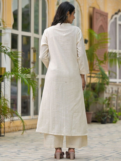 Animal Embroidered Regular Thread Work Pure Cotton Kurta With Palazzos