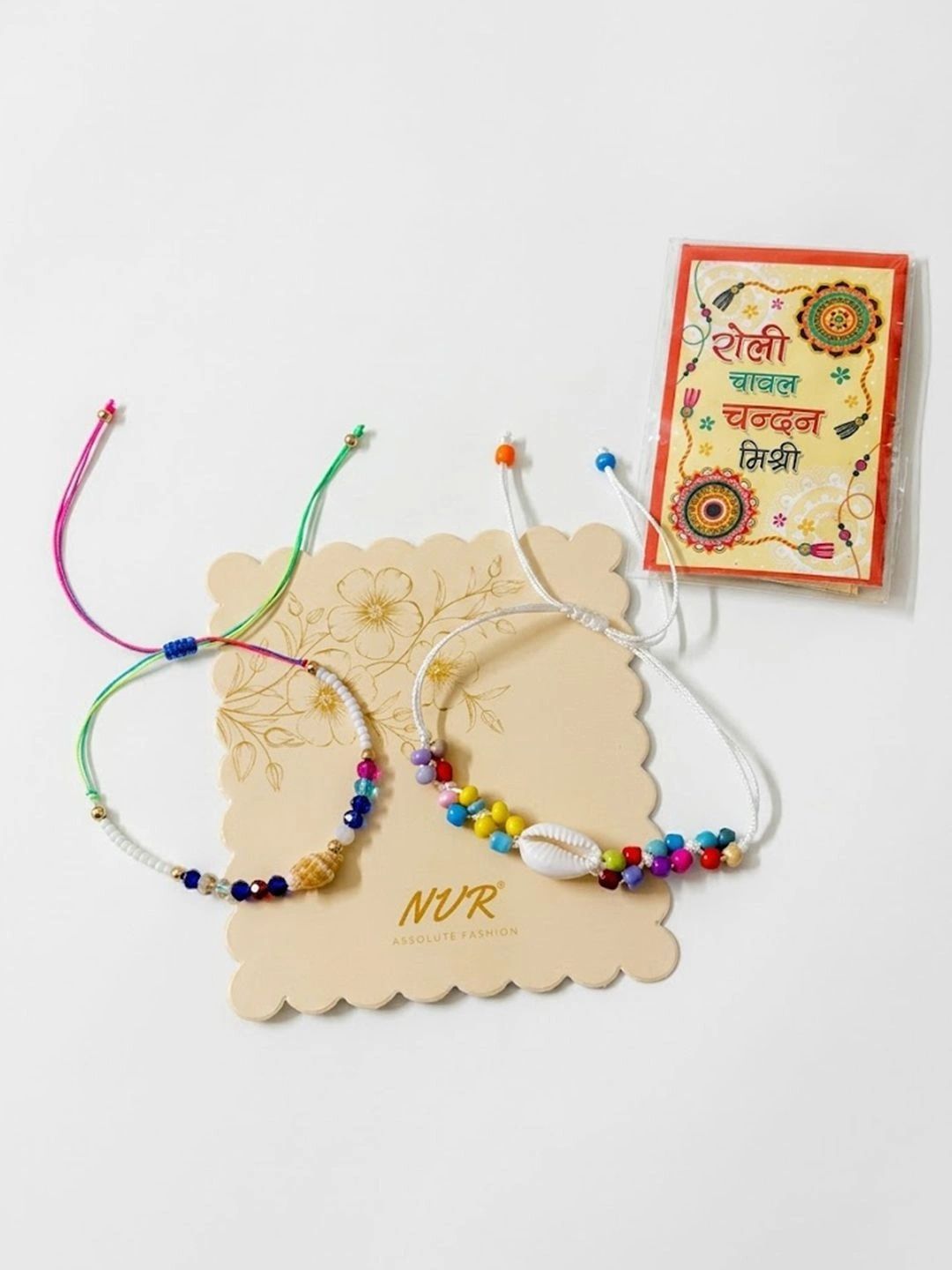 Anouk Set Of 2 Artificial Beads Thread Rakhi With Roli Chawal Chandan Mishri