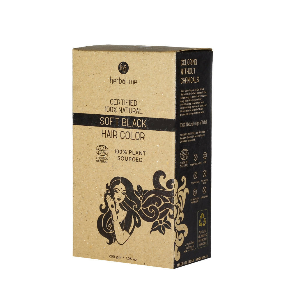 Herbal Me Soft Black natural hair color in a tube, showcasing the product's smooth, rich black shade for hair coloring.