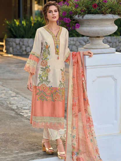Indyancart IE Women's Floral Embroidered Mirror Work Kurta with Trousers & Dupatta