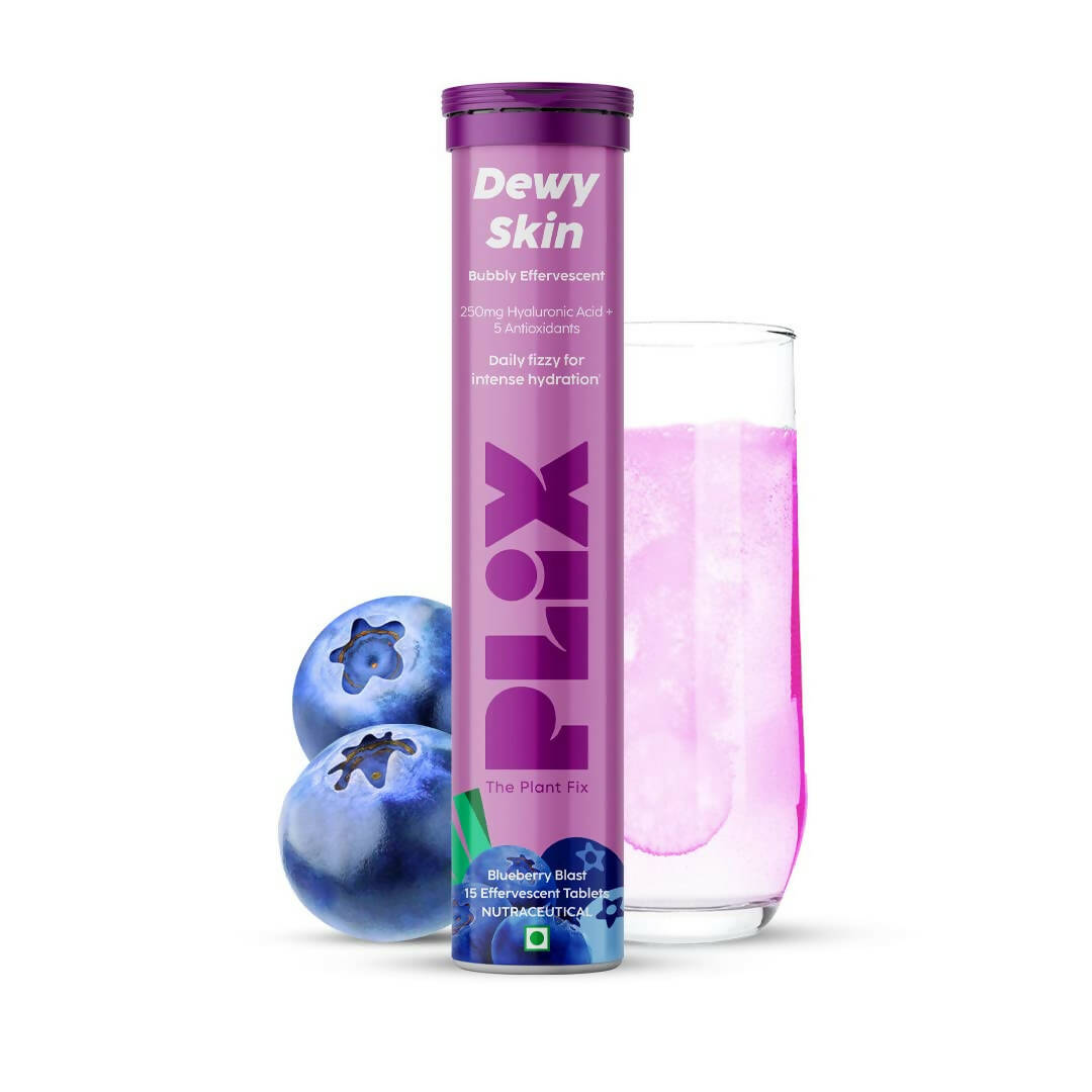 PLIX The Plant Fix Dewy Skin Hyaluronic Acid Effervescent Tablets For Radiant Skin - Blueberry - Indyancart