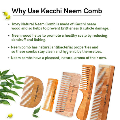 Ivory Natural Handle Kacchi Neem Comb For Gentle Detangling & Scalp Nourishment For Hair