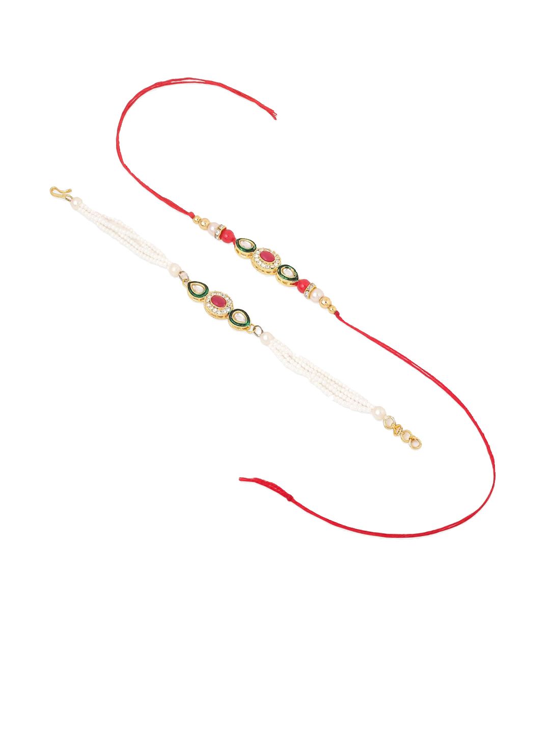 Anouk Set Of 2 Multicolor Oval Shape Kundan Studded & Beads Bhaiya Bhabhi Rakhi