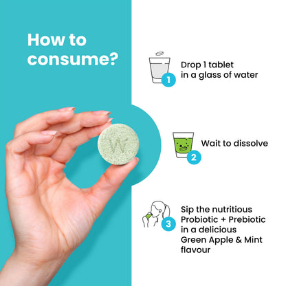 Wellbeing Nutrition Probiotic + Prebiotic Effervescent Tablets-Green Apple & Mint Flavor - Indyancart