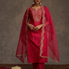 Dhiyona IE Women Ethnic Motifs Embroidered Regular Thread Work Liva Kurta with Trousers & With Dupatta