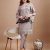 Dhiyona TI Women's Grey Silk Blend Tonal Sequins Embroidered Kurta with Pant