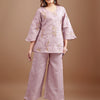 Dhiyona TI Women's Mauve Linen Contrast Thread Embroidery Top with Palazzo