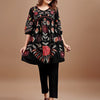 Dhiyona TI Women's Black Linen Multi Thread Embroidery Flared Kurta with Pant