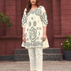 Dhiyona TI Women's Women's Off White Embroidered A Line Fit Kurta with Pant