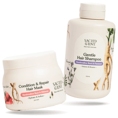 Sacred Grove Marshmallow Root Deep Conditioning Hair Mask combo featuring natural, nourishing hair treatment for healthy hair.