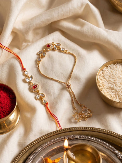 Anouk Set Of 2 Kundan Studded Gold Toned Bhaiya Bhabhi Rakhi