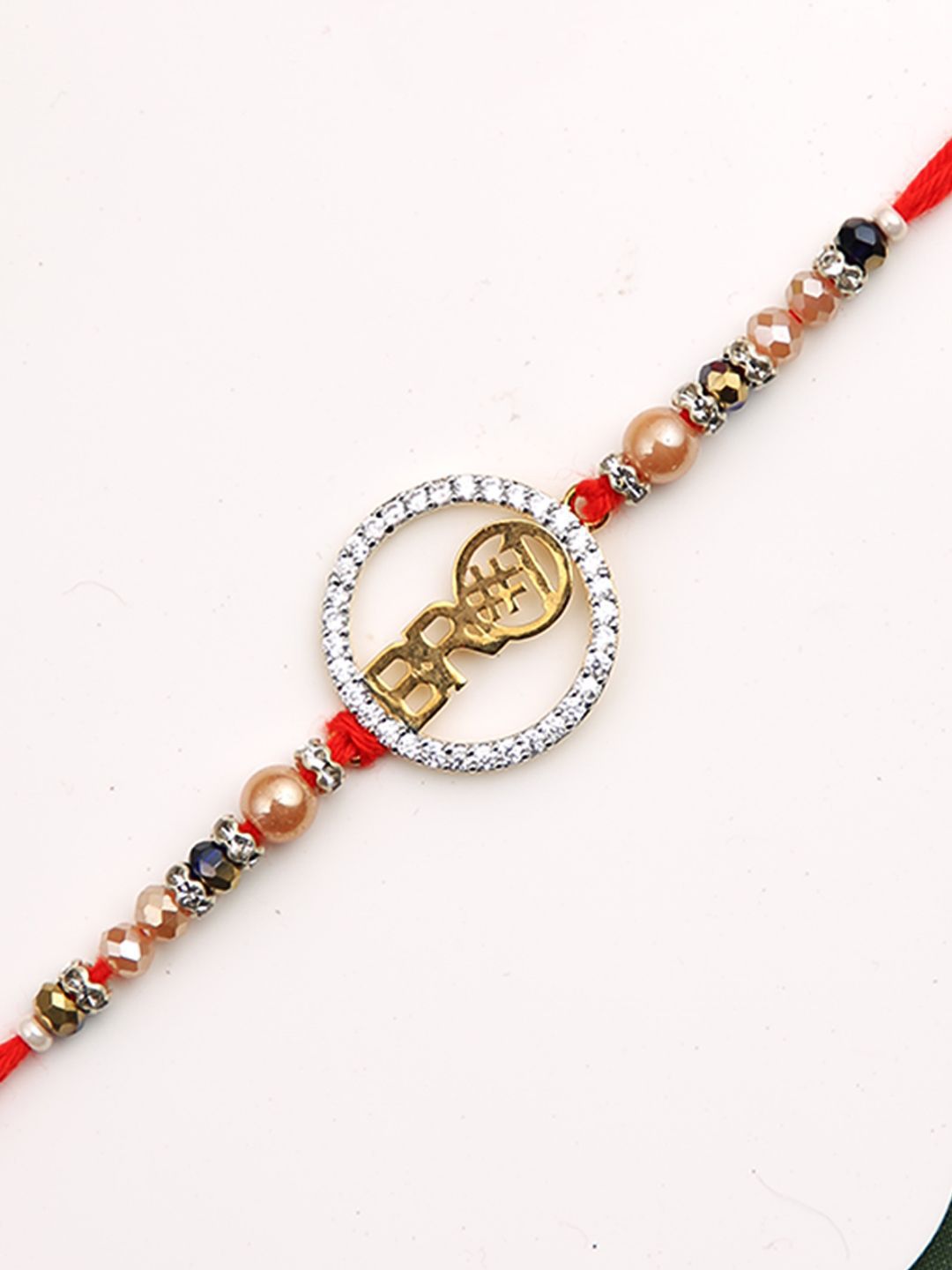 Anouk Red Stone Studded & Beaded Thread Rakhi With Roli Chawal & Greeting Card