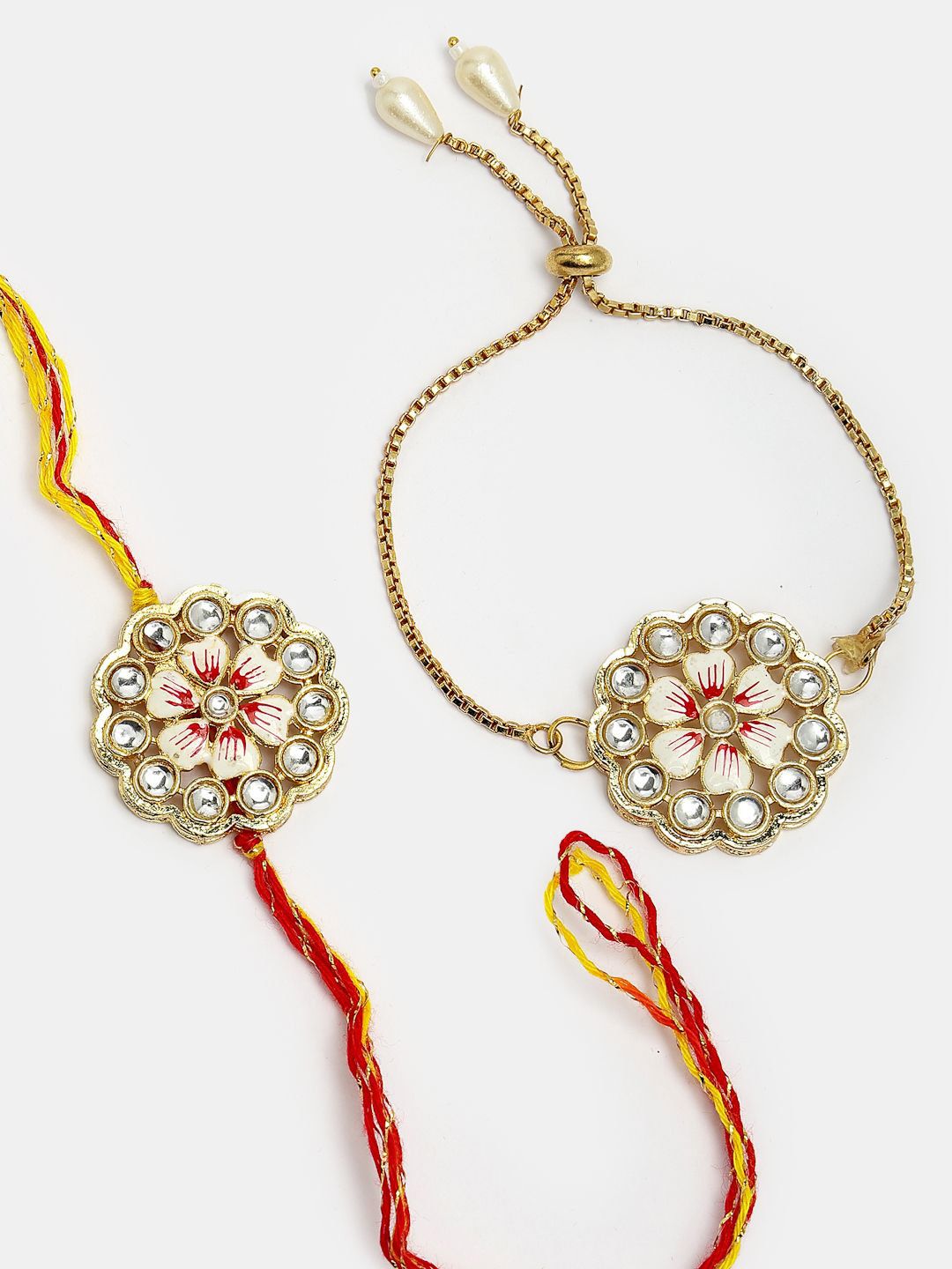 Anouk Unisex Set Of 2 Gold Kundan-Studded Bhaiya Bhabhi Rakhi Set With Roli Chawal