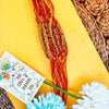 Dhiyona Set Of 6 Yellow & Red Thread Rakhi With Roli Chawal Chandan Mishri