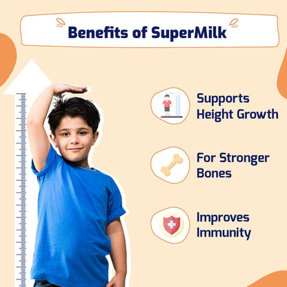Gritzo SuperMilk Height+ (7-12y Boys), 10g Protein Powder - Double Chocolate