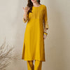 Dhiyona IE Women Mustard Ethnic Motifs Embroidered Regular Straight Kurta Sets