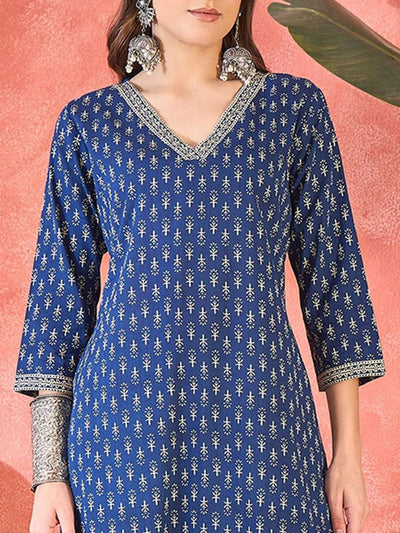 Indyancart SN Women's Floral Printed V Neck Pure Cotton Kurta With Trousers & Dupatta