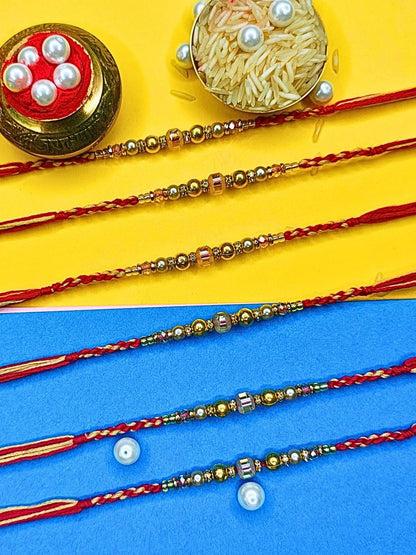 Anouk Set Of 6 Beaded Cotton Thread with AD Stones & Meenakari Designer Rakhi for Brother