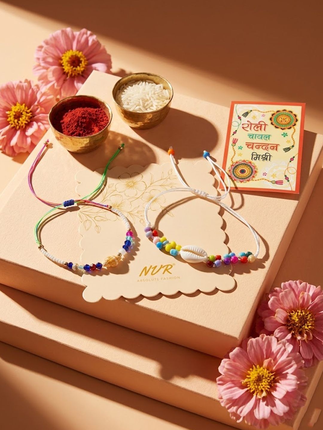 Anouk Set Of 2 Artificial Beads Thread Rakhi With Roli Chawal Chandan Mishri