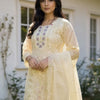 Dhiyona IE Women's Floral Embroidered Thread Work Organza Kurta With Trousers & Dupatta