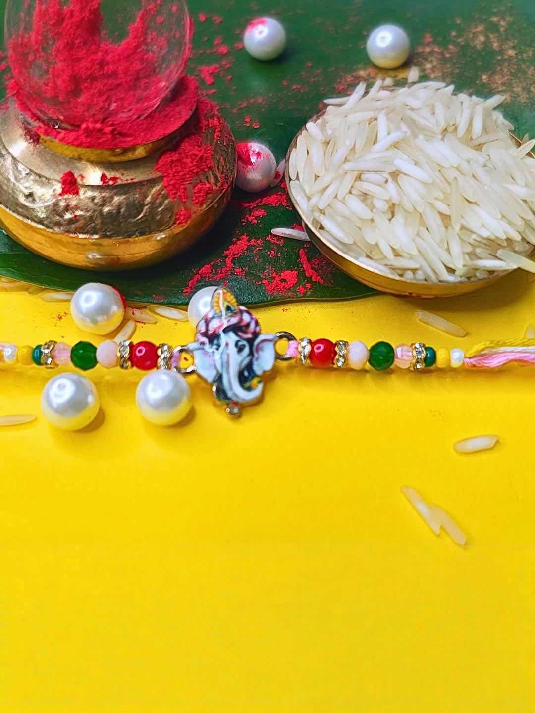 Anouk Set Of 12 Beaded Cotton Thread with AD Stones & Meenakari Designer Rakhi for Brother