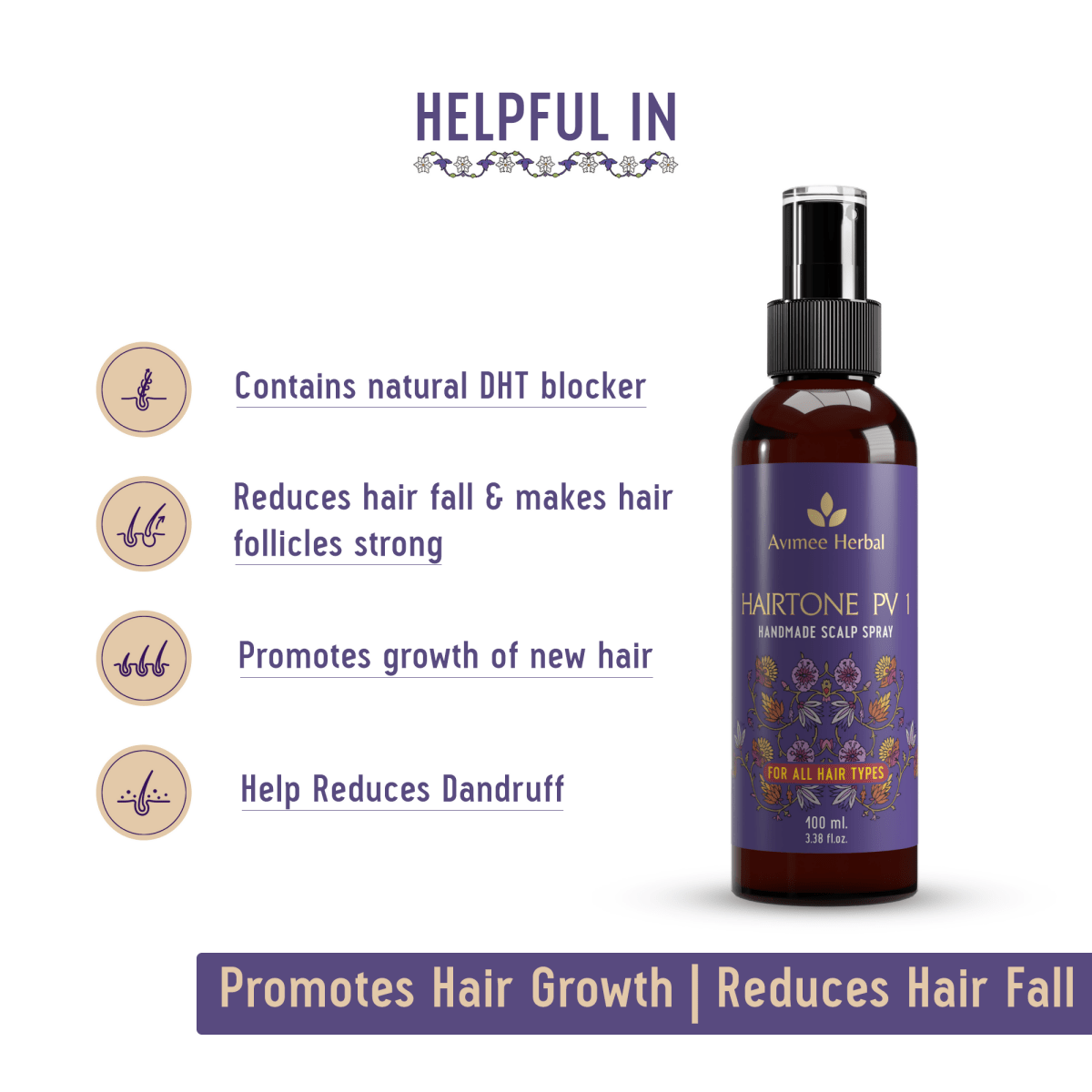 Avimee Herbal Anti Hairfall Kit with scalp spray, oil, and cleanser featuring rosemary, amla, methi, and bhringraj to strengthen hair.