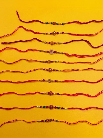 Anouk Set Of 10 Multicolor Designer Thread Rakhi With Roli Chawal Chandan Mishri