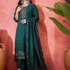 Dhiyona SN Women's Floral Embroidered Thread Work Pure Silk Straight Kurta & Trousers With Dupatta