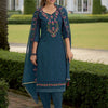 Dhiyona VA Women'sFloral Yoke Design V-Neck Thread Work Straight Kurta With Dhoti & Dupatta