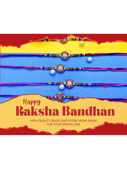 Anouk Set Of 6 Beaded Cotton Thread with AD Stones & Meenakari Designer Rakhi for Brother