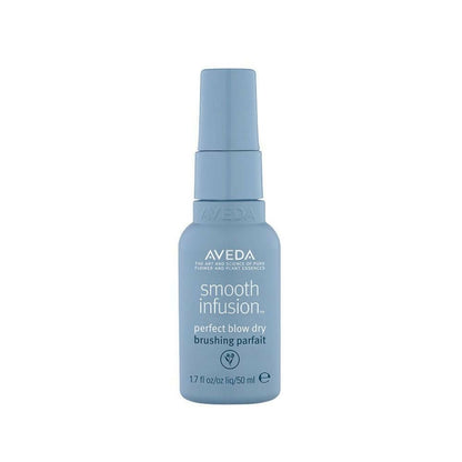 Aveda Travel Size Smooth Infusion Perfect Blow Dry Hair Serum bottle with pump for frizz control and shiny, smooth hair.