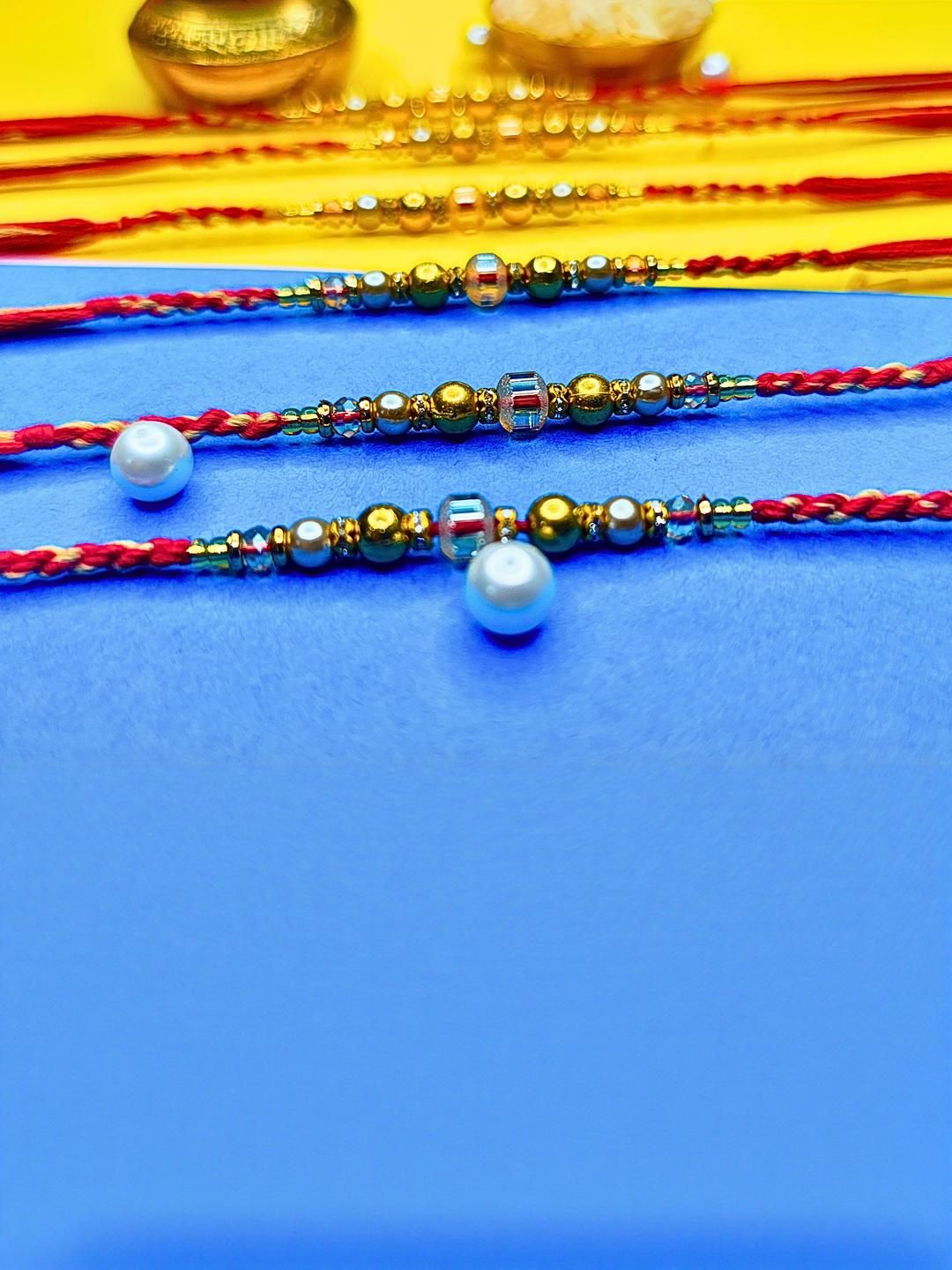 Anouk Set Of 6 Beaded Cotton Thread with AD Stones & Meenakari Designer Rakhi for Brother