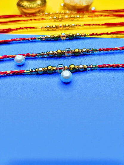Anouk Set Of 6 Beaded Cotton Thread with AD Stones & Meenakari Designer Rakhi for Brother