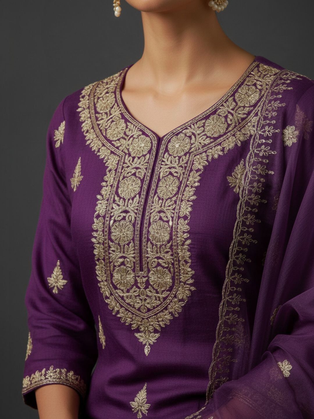 Indyancart VA Women Ethnic Motifs Embroidered Regular Thread Work Kurta with Sharara & With Dupatta
