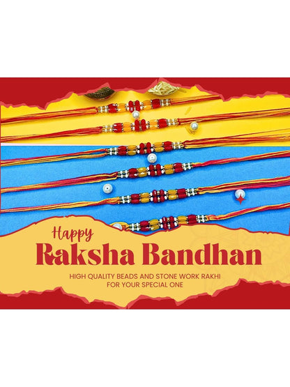 Anouk Set Of 6 Beaded Cotton Thread with AD Stones & Meenakari Designer Rakhi for Brother