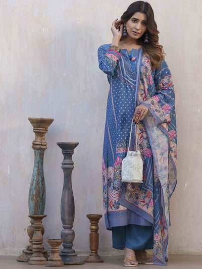 Indyancart SN Women's Floral Printed Straight Kurta With Palazzos & Dupatta