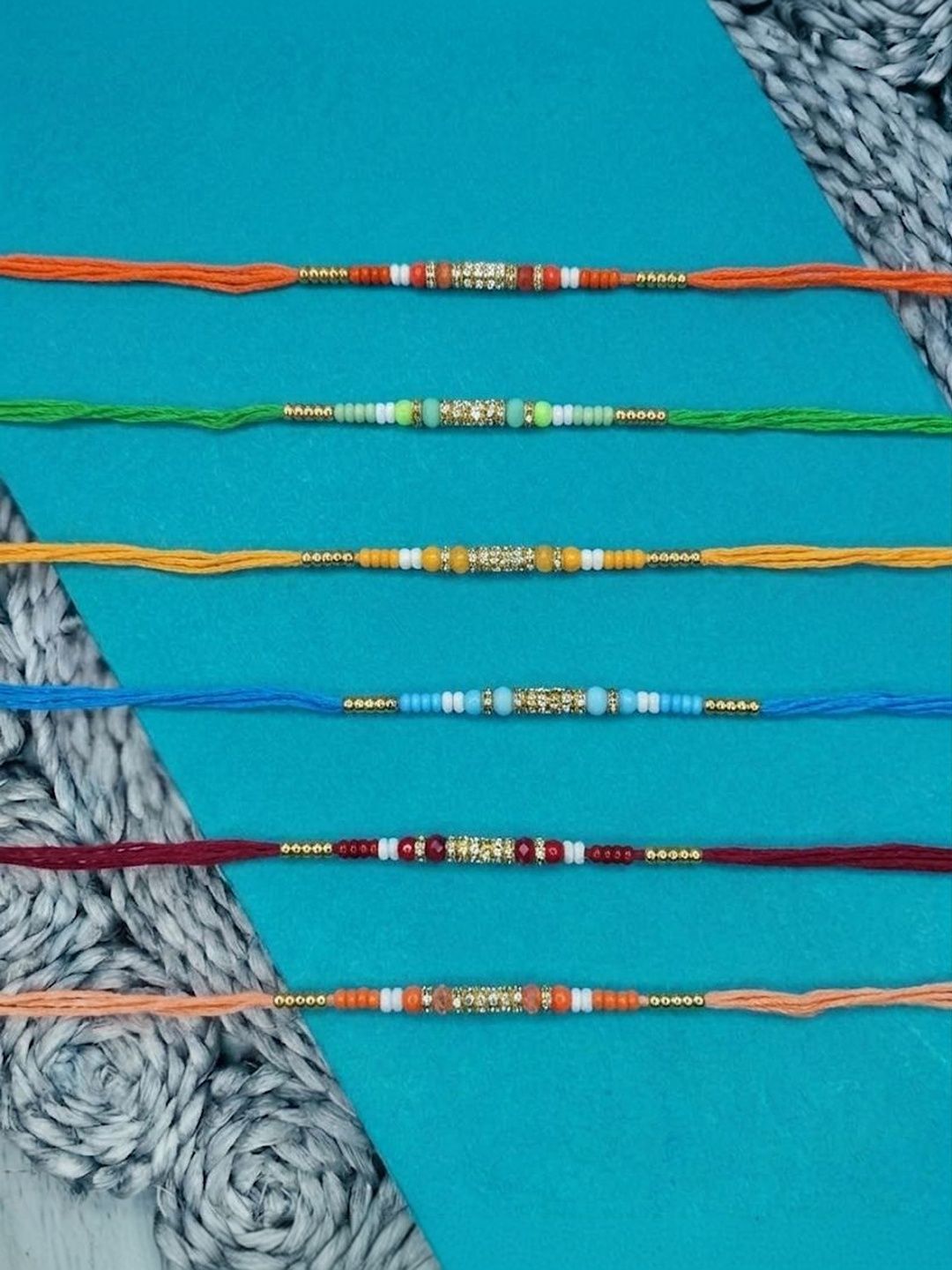 Anouk Set Of 6 Multi Artificial Beads Thread Rakhi With Roli Chawal Chandan Mishri