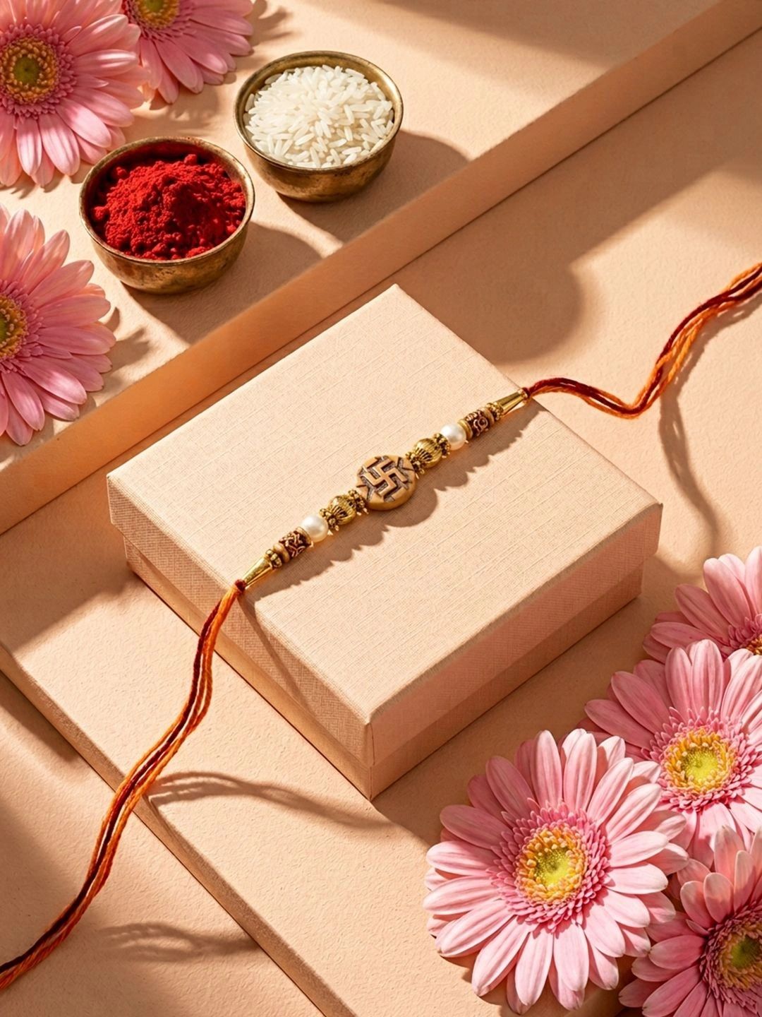 Anouk Set Of 10 Artificial Stones & Beads Thread Rakhi With Roli Chawal Chandan Mishri