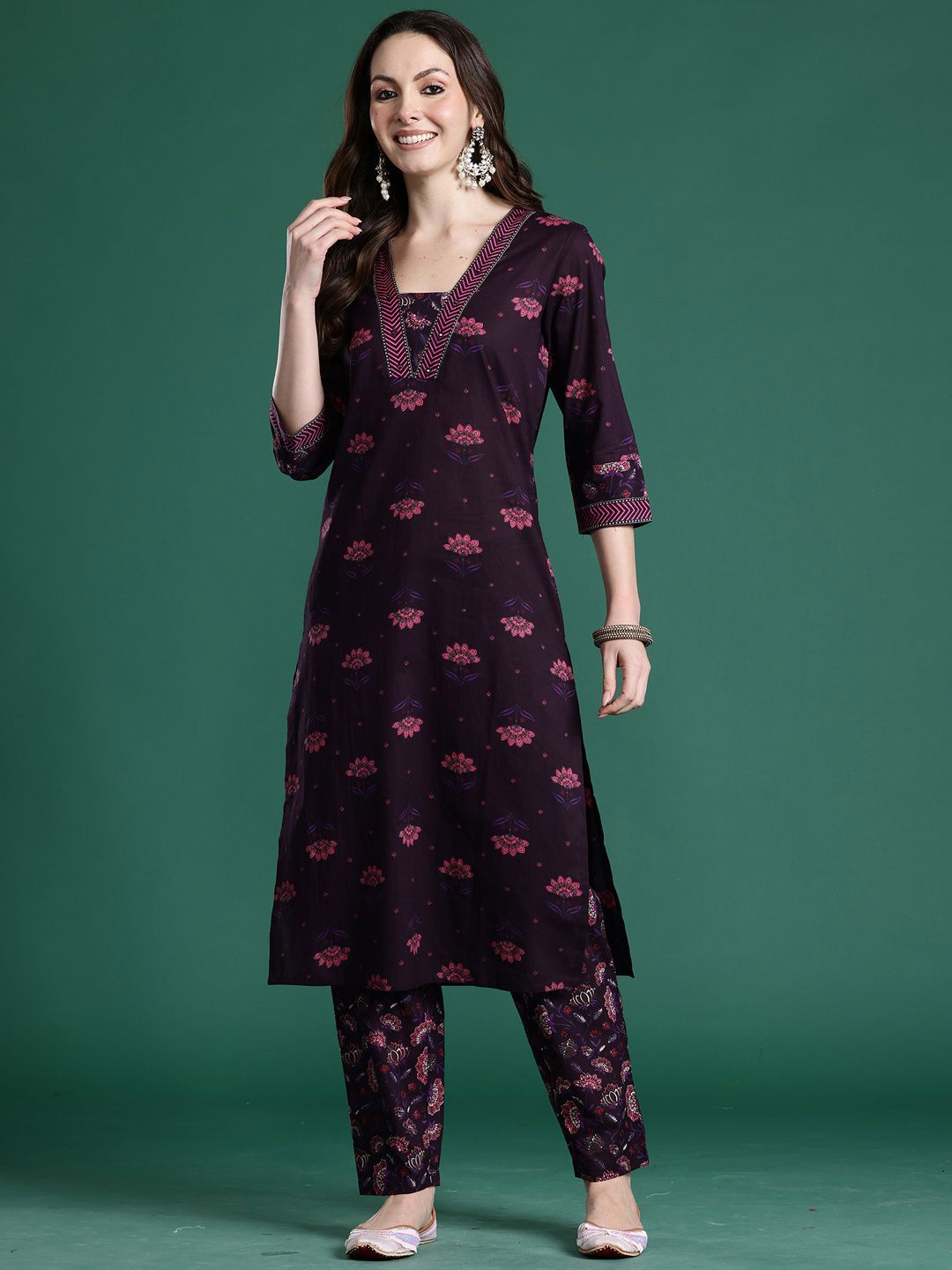 Indyancart IE Indo era Printed Straight Top & Trousers Co-Ords Set