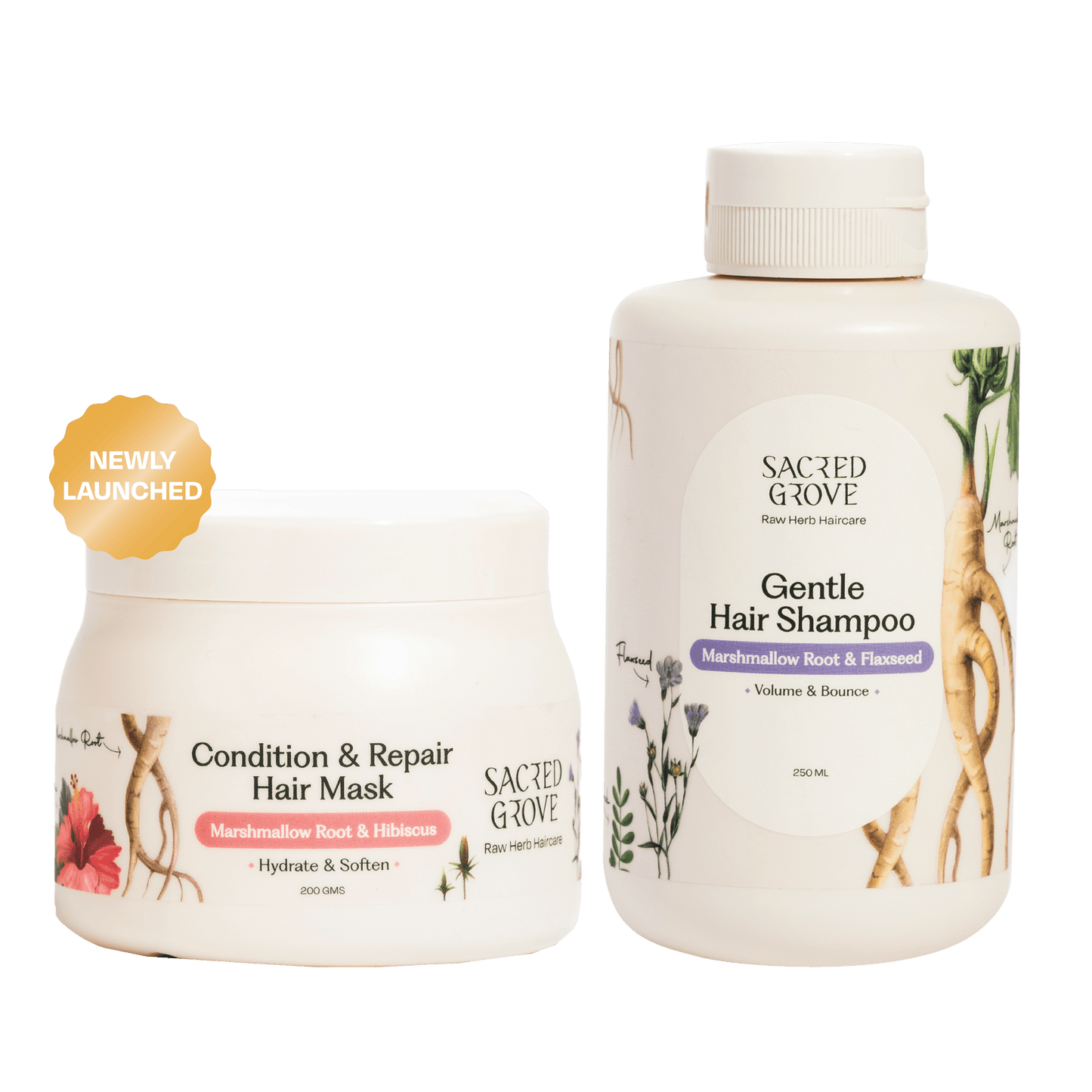 Sacred Grove Marshmallow Root Deep Conditioning Hair Mask combo with natural ingredients for healthy, moisturized hair.