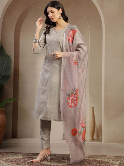 Indyancart SN Women's Embroidered Straight Kurta With Trouser & Dupatta