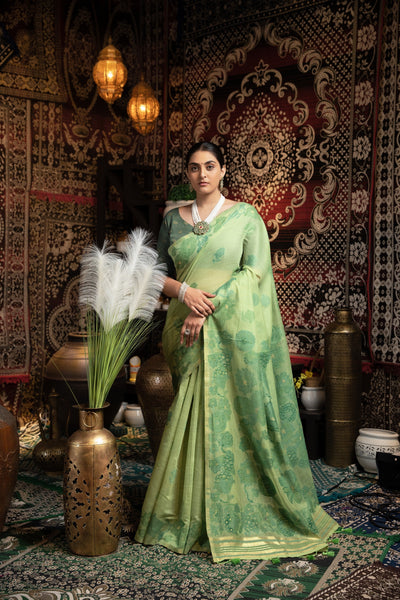 Indyancart GR Women's Devanshi Green Soft Cotton Jamdani Saree