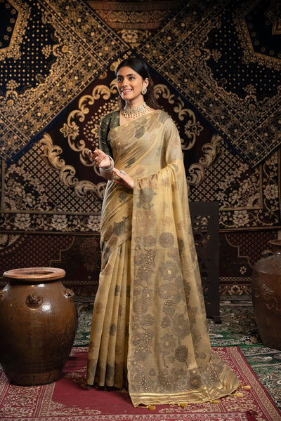 Indyancart GR Women's Devanshi Light Brown Soft Cotton Jamdani Saree