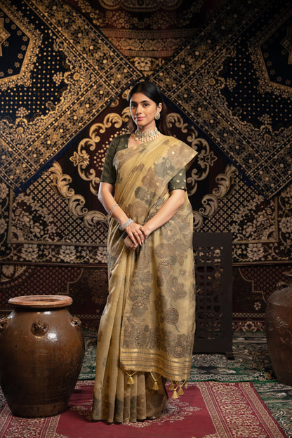 Dhiyona GR Women's Devanshi Light Brown Soft Cotton Jamdani Saree