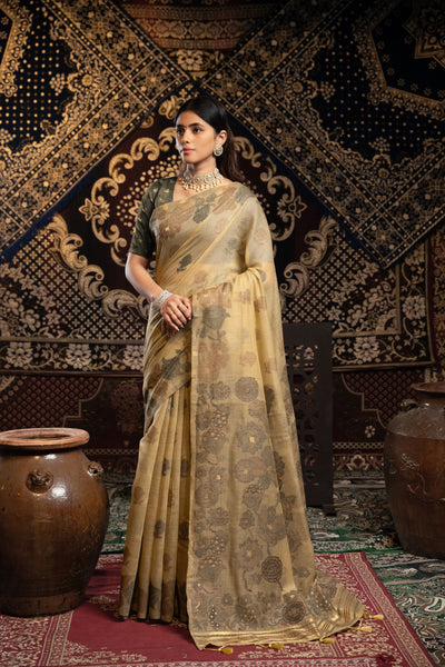 Indyancart GR Women's Devanshi Light Brown Soft Cotton Jamdani Saree